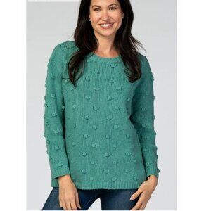 Flamingo teal green Pom Pom crewneck acrylic knit sweater Oversized